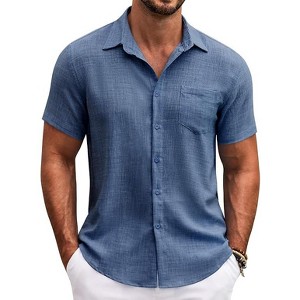 COOFANDY Button Down Short Sleeve Casual Shirts Summer Beach - 1 of 4