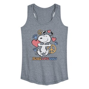 Women's - Peanuts - Peace Love Dogs Graphic Racerback Tank - 1 of 4