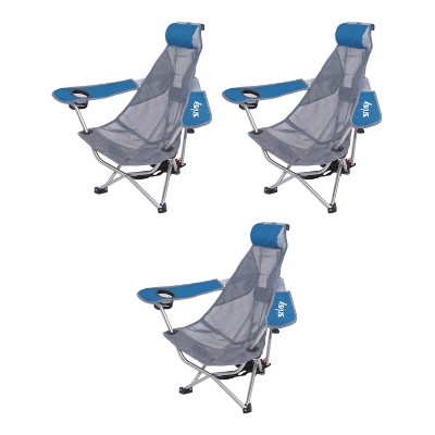 Kelsyus Mesh Folding Portable Backpack Beach Chair with Headrest and Strap, Blue and Gray (3 Pack)