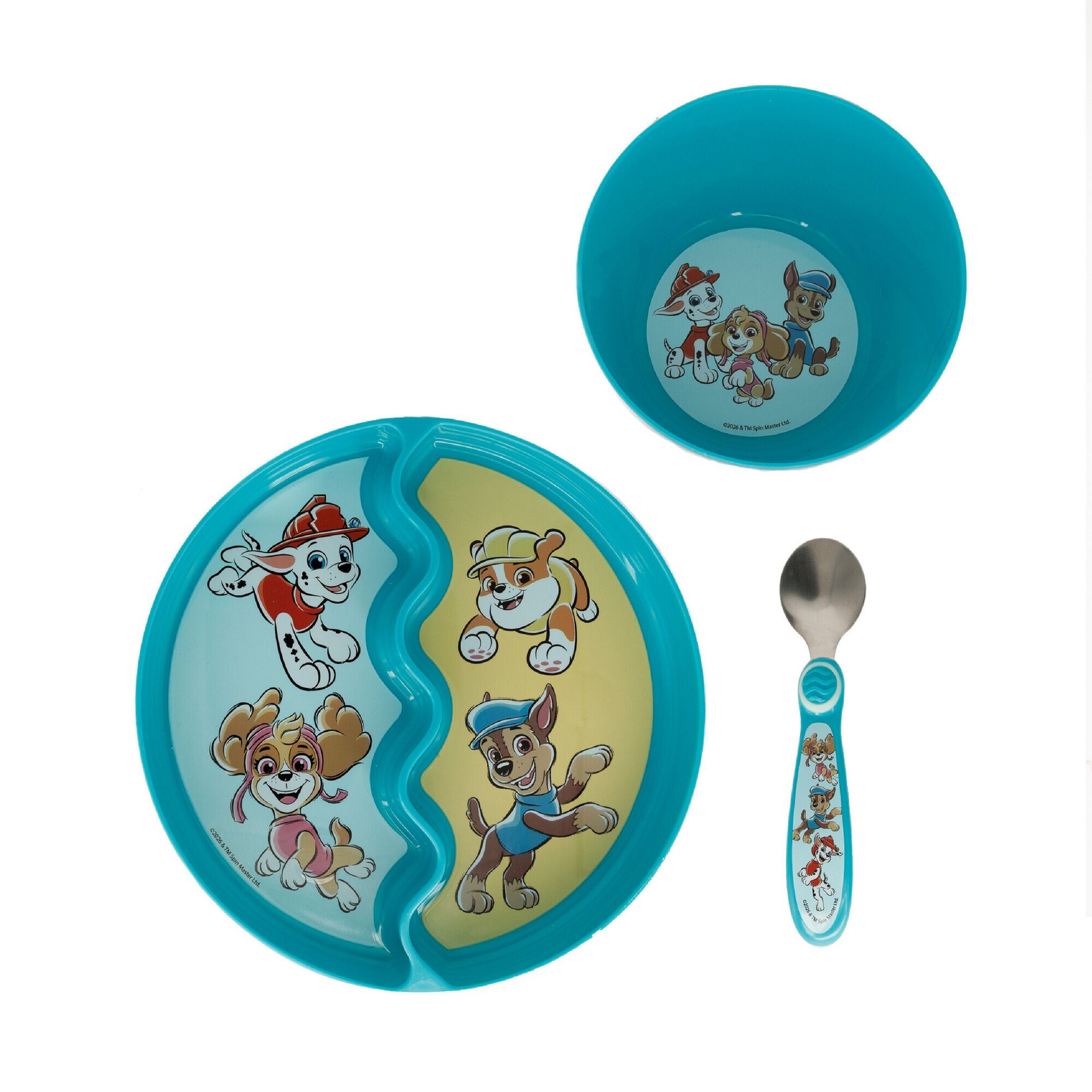 PAW Patrol 3pc Mealtime Baby Feeding Set with Divided Suction Plate, Bowl and Spoon