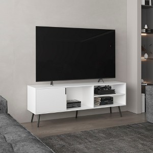 63" Wood TV Stand with One Cabinet, Open Shelves, and Compact Design for Living Room and Bedroom - 1 of 4