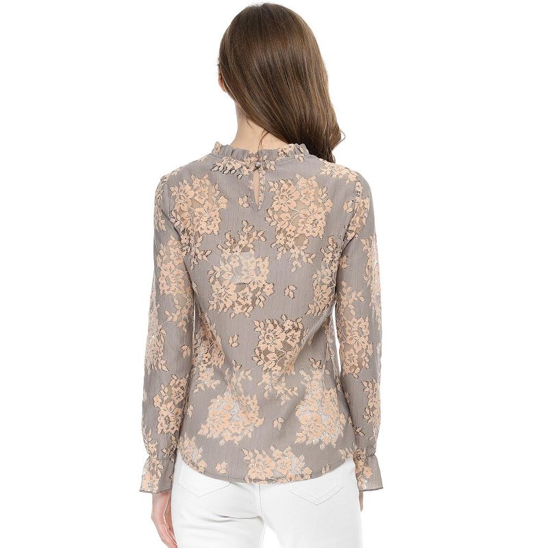 Allegra K Women's Crochet Lace See-Through Top Ruffle Frill Neck Floral Elegant Blouse, 6 of 8