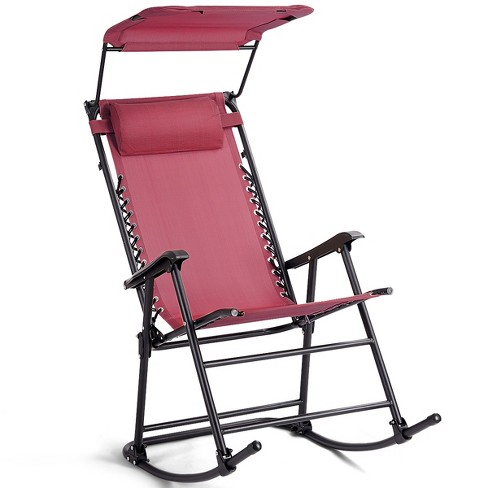 Outdoor Patio Camping Lightweight Folding Rocking Chair with Footrest -Red | Costway