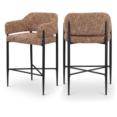 Meridian Furniture,Dame Cognac Fabric Upholstered Counter Stool, Set of 2