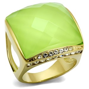 Slickblue Women's Gold-Tone Ring – Cushion-Cut Apple Green Stone with Clear Band Accents, Size 5–10 - 1 of 4