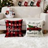 Christmas Pillow Covers 18x18 inch Set of 4, Holiday Winter Indoor Red Plaid Vintage Tree Snowflake - 4 of 4
