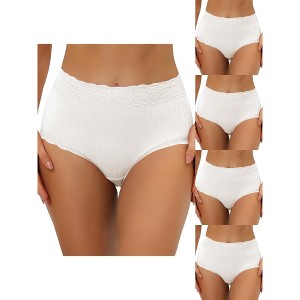 Allegra K Women's High Waist Tummy Control Ribbed Comfortable Lace Trim 5 Packs Briefs - 1 of 4