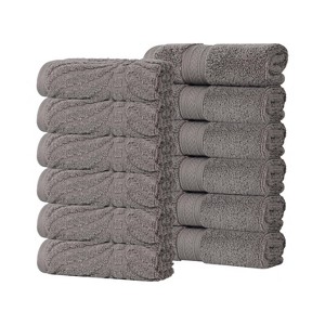 Chevron Zero Twist Cotton Solid and Jacquard Hand Towel Set of 6 by Blue Nile Mills - 1 of 4