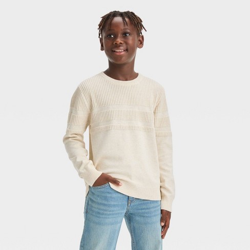 Boys' Crewneck Knit Pullover Sweater - Cat & Jack™ Light Brown S