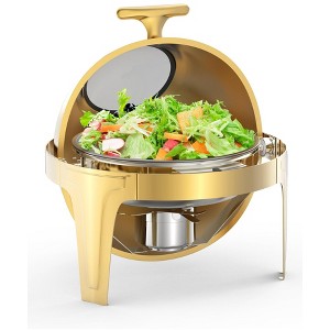 Commercial Food Warmer, Chafing Dish – 6.3 QT Round Roll Top Buffet Set, Stainless Steel with Glass Window for Catering Parties Banquets - 1 of 4