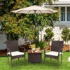 Tangkula 3 PCS Patio Furniture Set PE Wicker Bistro Set w/Acacia Wood Coffee Table & Umbrella Hole for Backyard Garden Poolside - 4 of 4
