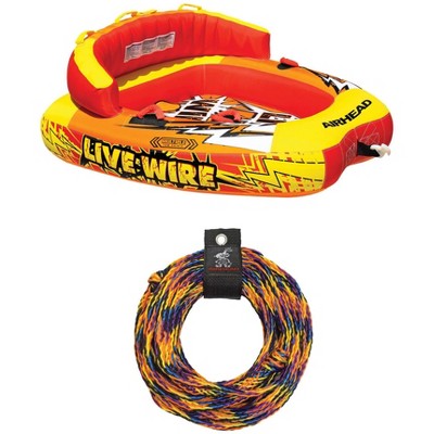 AIRHEAD AHLW-2 Live Wire 2 Inflatable 1-2 Rider Boat Towable Tube with Tow Rope