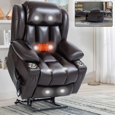 Faux Leather Power Lift Recliner Chair with Heat & Massage, Dual Motor Infinite Position, Stainless Steel Cup Holders, Faux Leather, 350 LBS Capacity