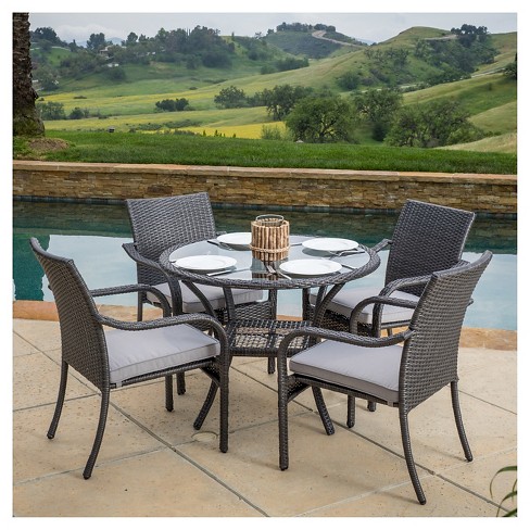 San Pico 5pc Wicker Patio Dining Set With Cushions Gray Christopher Knight Home Target - Hermosa 4 Piece Wicker Patio Set With Cushions