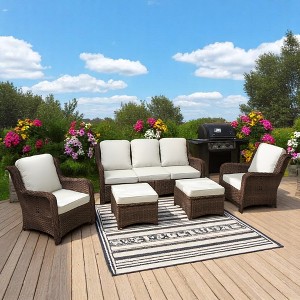 3-Seat Outdoor Couch Set with 2 Single Chairs and 2 Ottomans, Weather-Resistant Cushions, Steel Frame - 1 of 4
