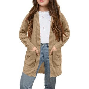 Girls Open Front Cardigan Midi Length Long Sleeve Knit Sweater School Uniform Sweater Outwears with Pockets 5-14 Years - 1 of 4