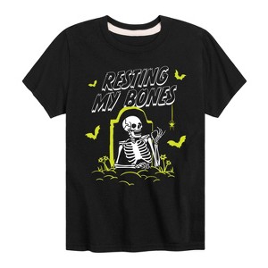 Boys' - Instant Message - Skeleton Resting My Bones At the Tomb Short Sleeve Graphic T-Shirt - 1 of 4
