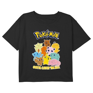 Girl's Pokemon Colorful Gotta Catch 'Em All Group Crop Top T-Shirt - 1 of 3