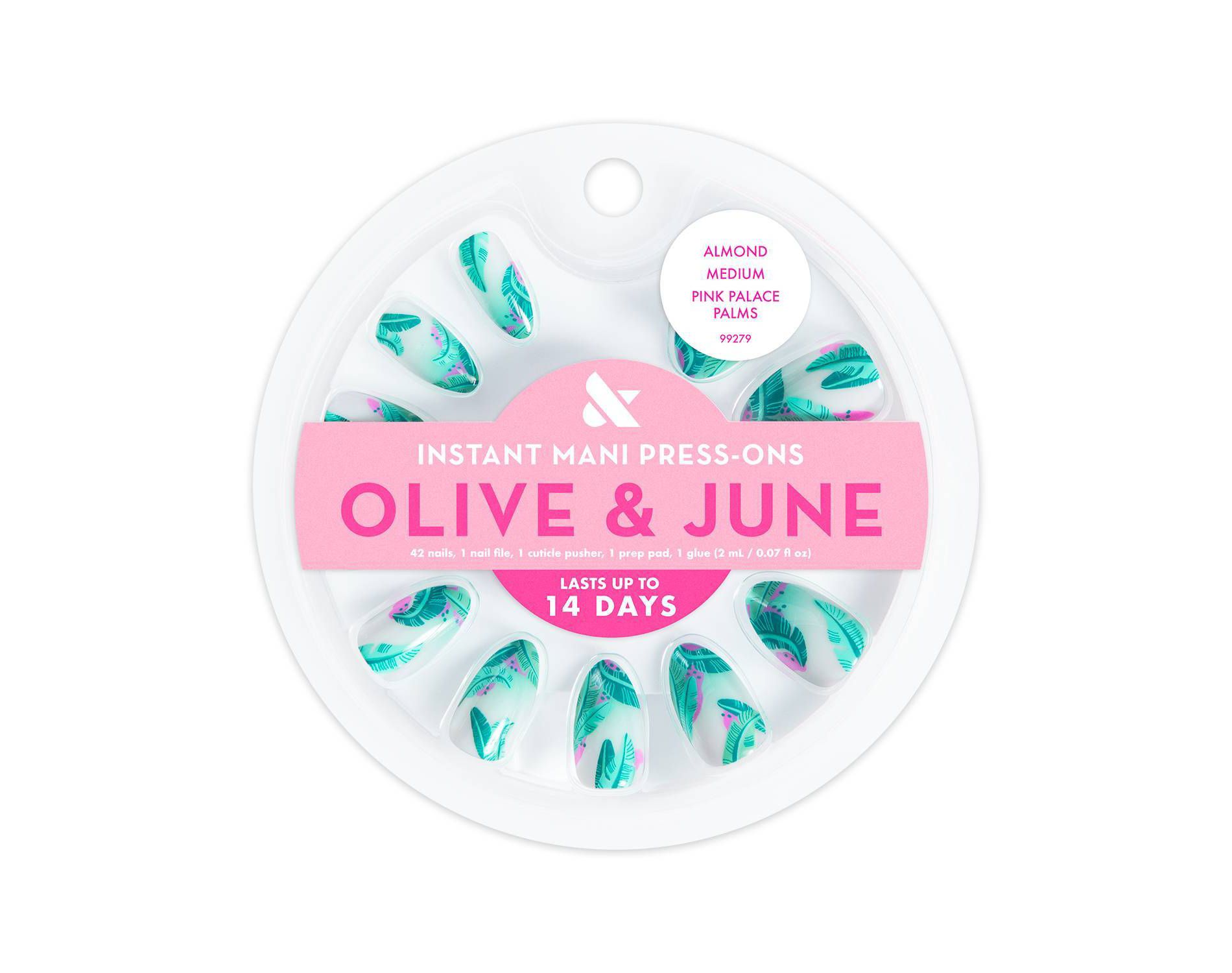 Olive & June Press-On Fake Nails - XS Squoval - Pink Palace Palms - 42ct