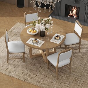 Whisen 5-Piece Retro Dining Set with Round Table Top and 4 Upholstered Chairs - 1 of 4