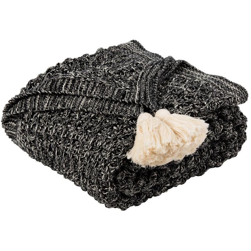 Pennie Knit Tassel Throw Blanket - Black/Natural - 50" x 60" - Safavieh ., 1 of 4