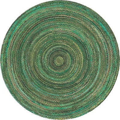 Handmade Braided Chindi 8 ft Round Rug in Green and Turquoise