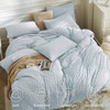 Light Blue Queen Duvet Cover Set, 3pcs Washed Microfiber, Breathable Seersucker with Zipper Ties - 2 of 4