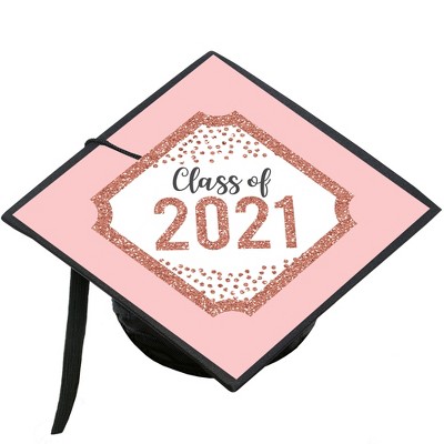 Big Dot of Happiness Rose Gold Grad - 2021 Graduation Cap Decorations Kit - Grad Cap Cover