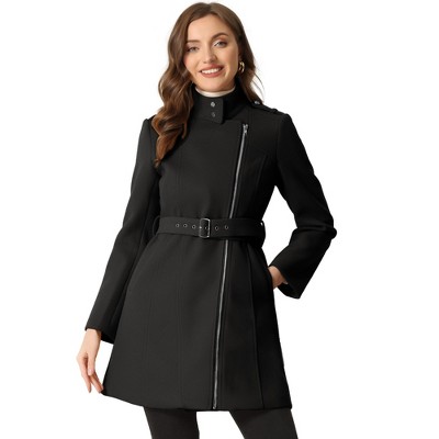 INSPIRE CHIC Women's Classic Stand Collar Zip Up Trench Coats with Belt