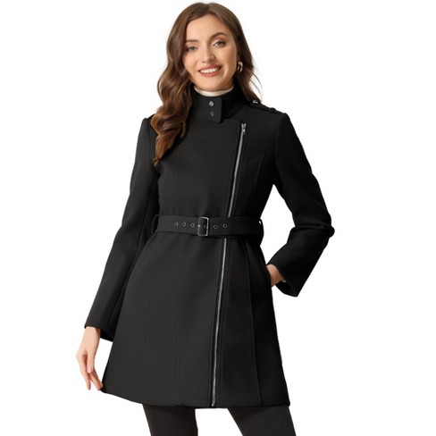 Allegra K Women's Classic Stand Collar Zip Up Trench Coats With