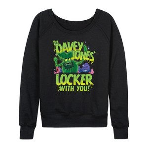 Women's Spongebob Squarepants Spongebob: The Search For Squarepants To Davey Jones Locker Lightweight French Terry Wide Neck Long Sleeve Graphic Shirt - 1 of 4