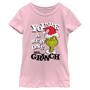 Girl's Dr. Seuss Christmas Grinch You're a Mean One Portrait T-Shirt - 1 of 4
