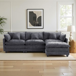 Chenille 3-Seat Sectional Sofa – Modular Deep Seat Sleeper Couch with Ottoman & Side Pocket | Ultimate Comfort for Living Room, Apartment, or Office - 1 of 4