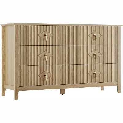 Acekool 54" 6-Drawer Fluted Dresser, Modern Storage Chest, Closet or Hallway