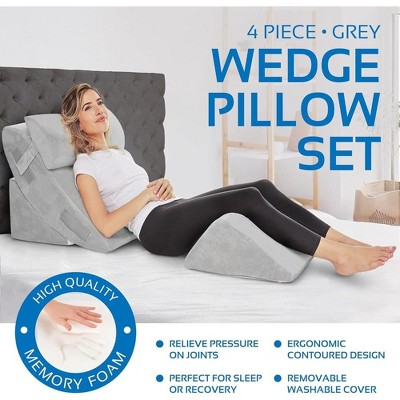 Gray Orthopedic Memory Foam 4-Piece Wedge Pillow Set