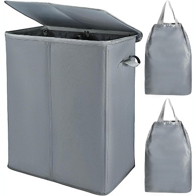 154L Double Laundry Hamper with Lid and 2 Removable Laundry Bags, Large Collapsible 2 Dividers Dirty Clothes Basket with Handles