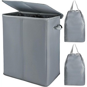 154L Double Laundry Hamper with Lid and 2 Removable Laundry Bags, Large Collapsible 2 Dividers Dirty Clothes Basket with Handles - 1 of 4