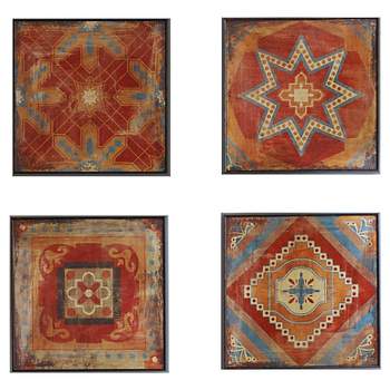 (Set of 4) 15" Square Moroccan Tile Gel Coat Deco Box Red