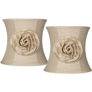Springcrest Set of 2 Drum Lamp Shades Almond Flower Small 11" Top x 12" Bottom x 11" High Spider Replacement Harp Finial Fitting - 1 of 4