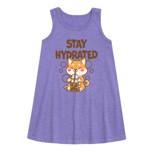 Girls' - Instant Message - Stay Hydrated Shiba Inu Graphic Sleeveless Aline Dress - 1 of 4