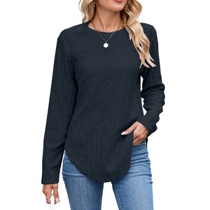 Coolmee Tunic Shirts for Women Crewneck Midweight Long Sleeve Knit Below Hip Shirts Fashion Tops - 1 of 4