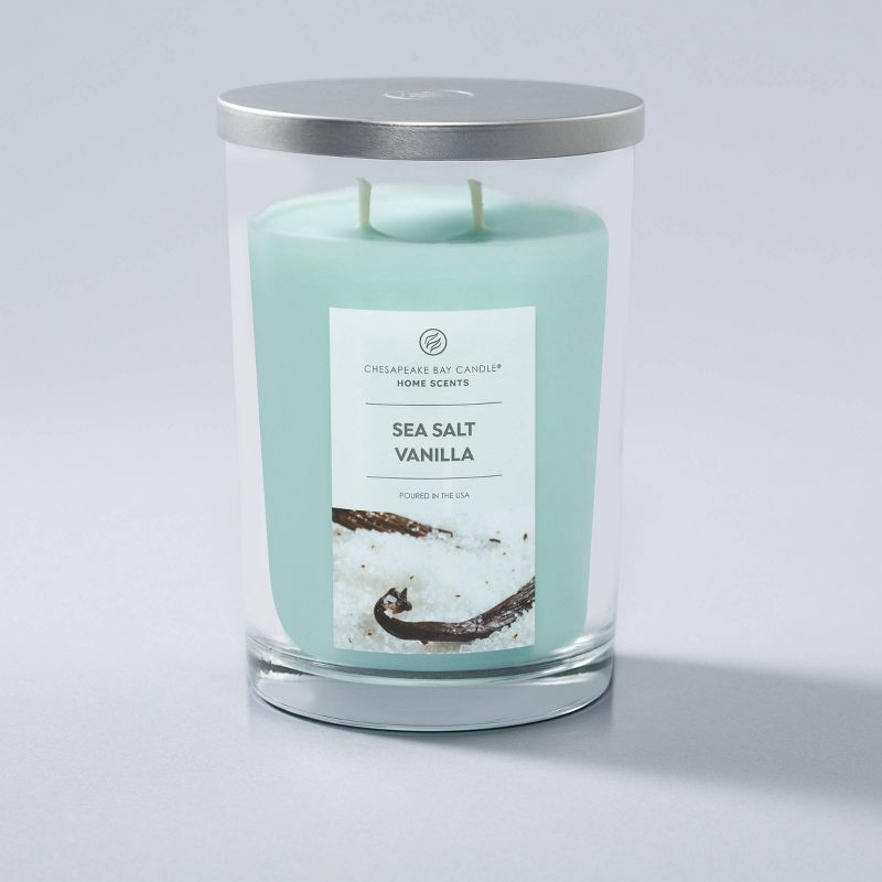 Clear Glass Sea Salt Vanilla Lidded Jar Candle Aqua Blue - Home Scents by Chesapeake Bay Candles, 1 of 11