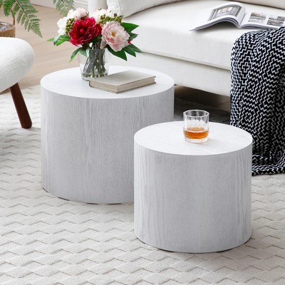 Syemin End Table, 2 Pcs Coffee Table, Modern Round Side Tables , Accent Tables with Waterproof Surface for Living Room, White, 18.9"*18.9"*14.9"