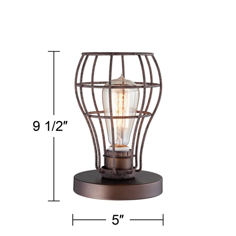 Franklin Iron Works Oldham Industrial Rustic Uplight Desk Table Lamp 9 1/2" High Bronze Rust Open Wire Cage LED for Bedroom Bedside Nightstand Desk, 5 of 9