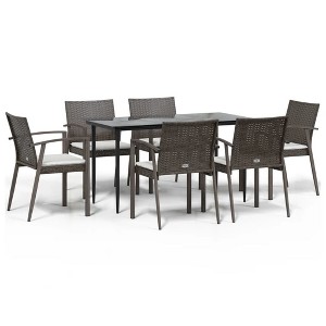 vidaXL Garden Dining Set Brown Poly Rattan 7 Piece Seats Many - 1 of 4