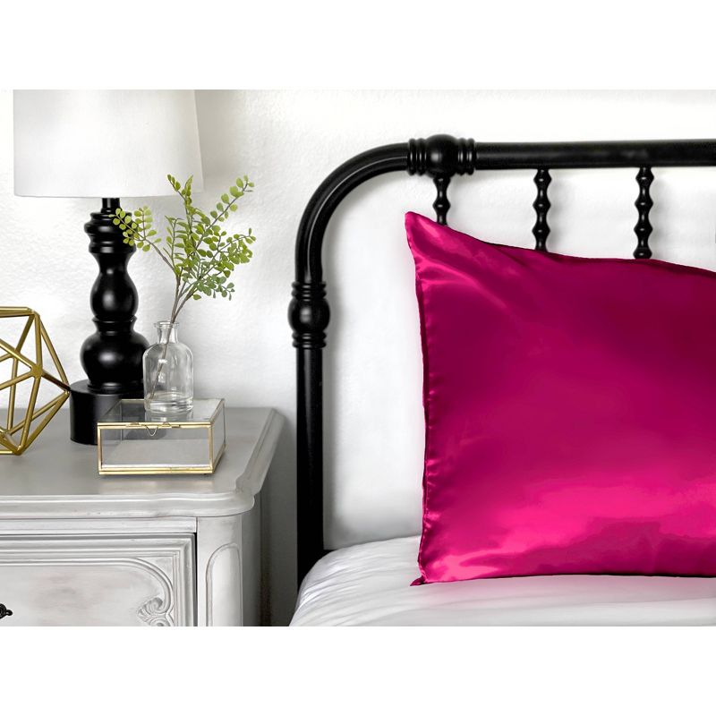 Morning Glamour Standard Satin Solid Pillowcase Fuchsia Jewel, 4 of 6