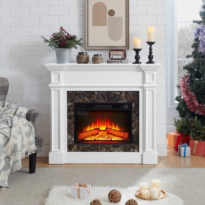CLIHOME Freestanding Fireplace Heater, Electric Fireplace Mantel surround with 23" Fireplace Insert, Adjustable Flame, Remote Control