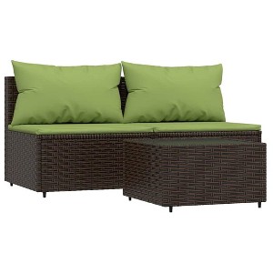 vidaXL 3 Piece Patio Lounge Set with Thickly Padded Cushions, Brown Rattan Outdoor Sofa Set for Garden, Patio, or Deck - 1 of 4
