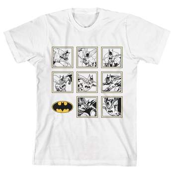 Batman Black And White Comic Panels White T-shirt Toddler Boy to Youth Boy