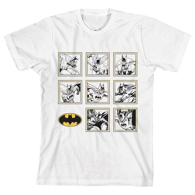 Batman Black And White Comic Panels White T-shirt Toddler Boy to Youth Boy, 1 of 2